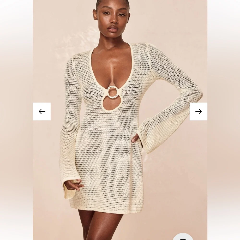 MONTEGO MINI DRESS - IVORY SHINY TREBLE KNIT Monday Swimwear Cream Knit Coverup - Picture 2 of 9